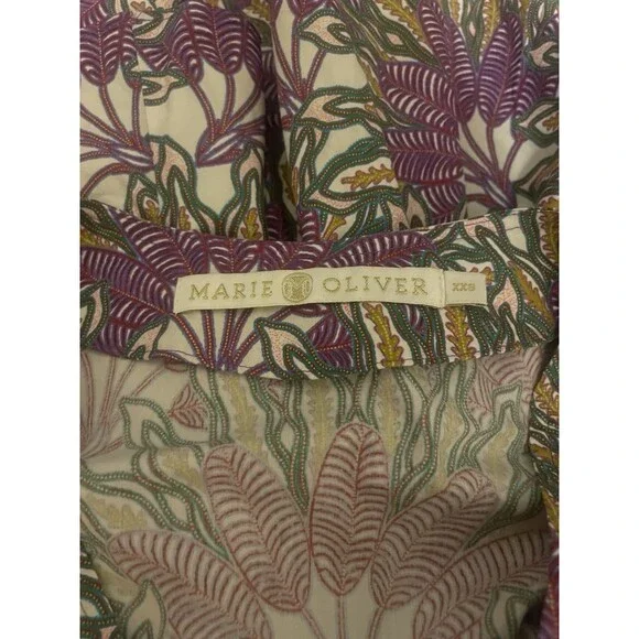Marie Oliver Fiona Dress Sze XXS Purple Green Floral Cotton Vneck Ruffle Sleeve - Picture 4 of 9